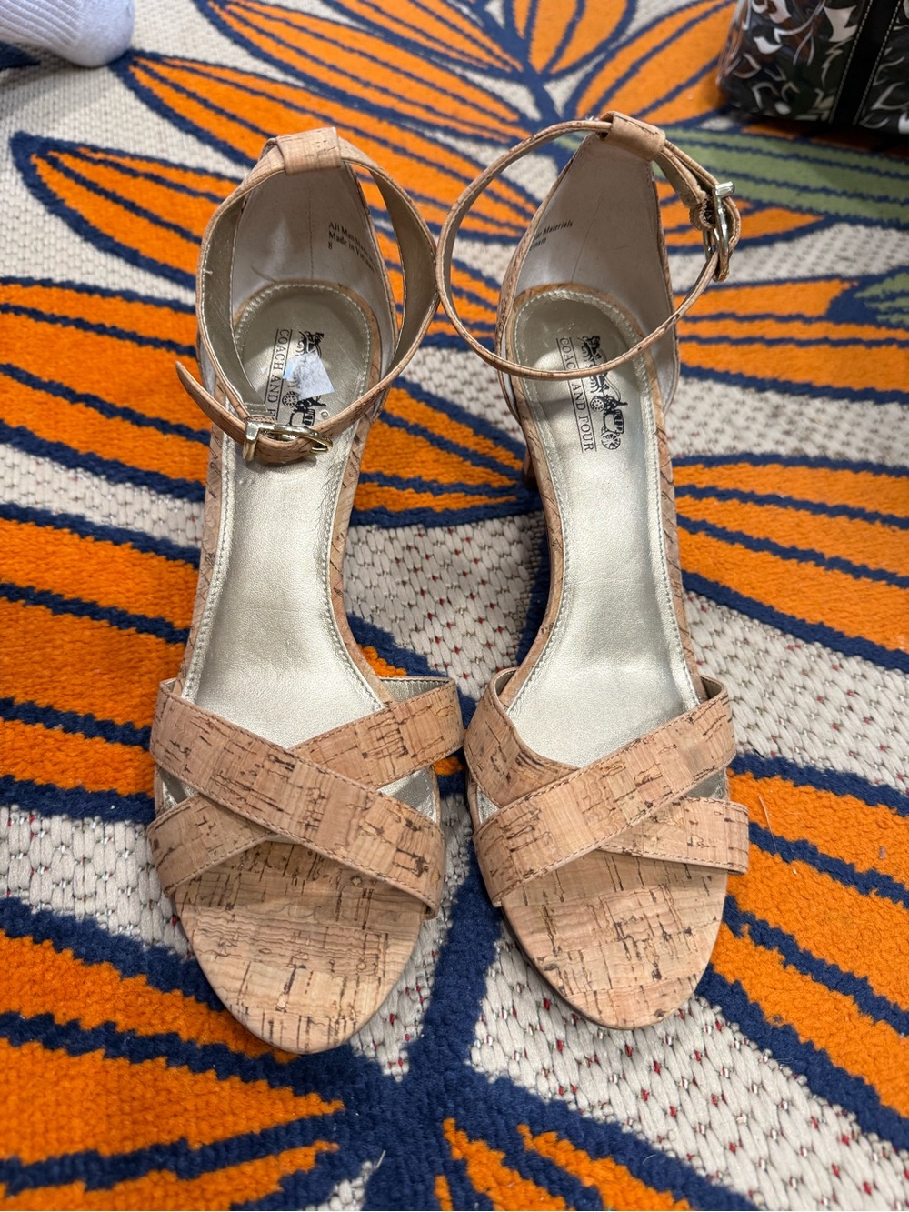 Coach and Four Cork Wedge Sandals in Light Tan